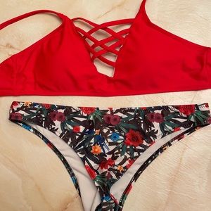 Medium Red and Floral Bikini